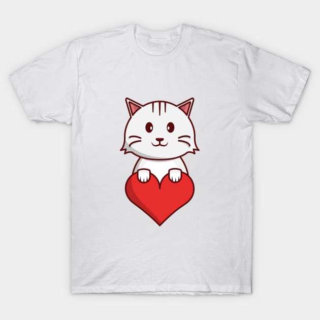 Cute Cat Holding a Heart T-Shirt by KH Studio